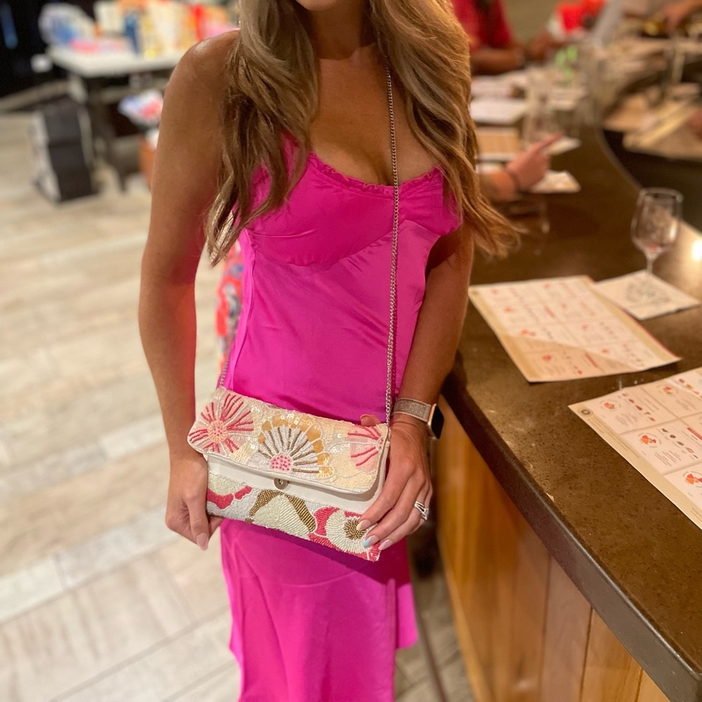 Satin hot pink midi dress